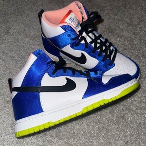 Nike Women's High-Top Sneakers in Blue, White & Neon Yellow